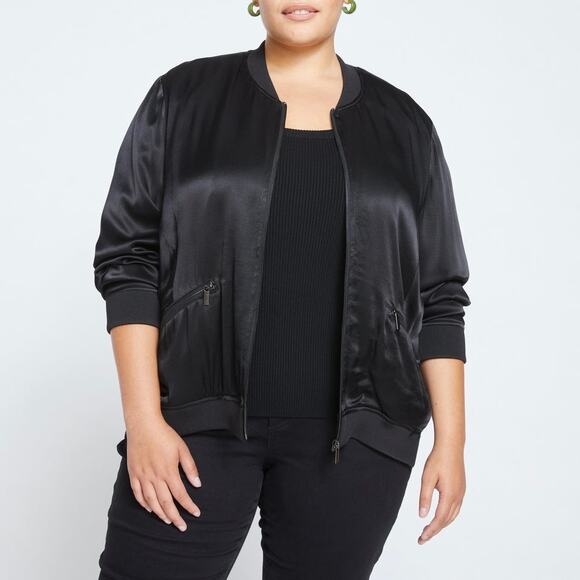 Universal Standard Satin Bomber Jacket - Black - S (14-16) - Picture 1 of 16